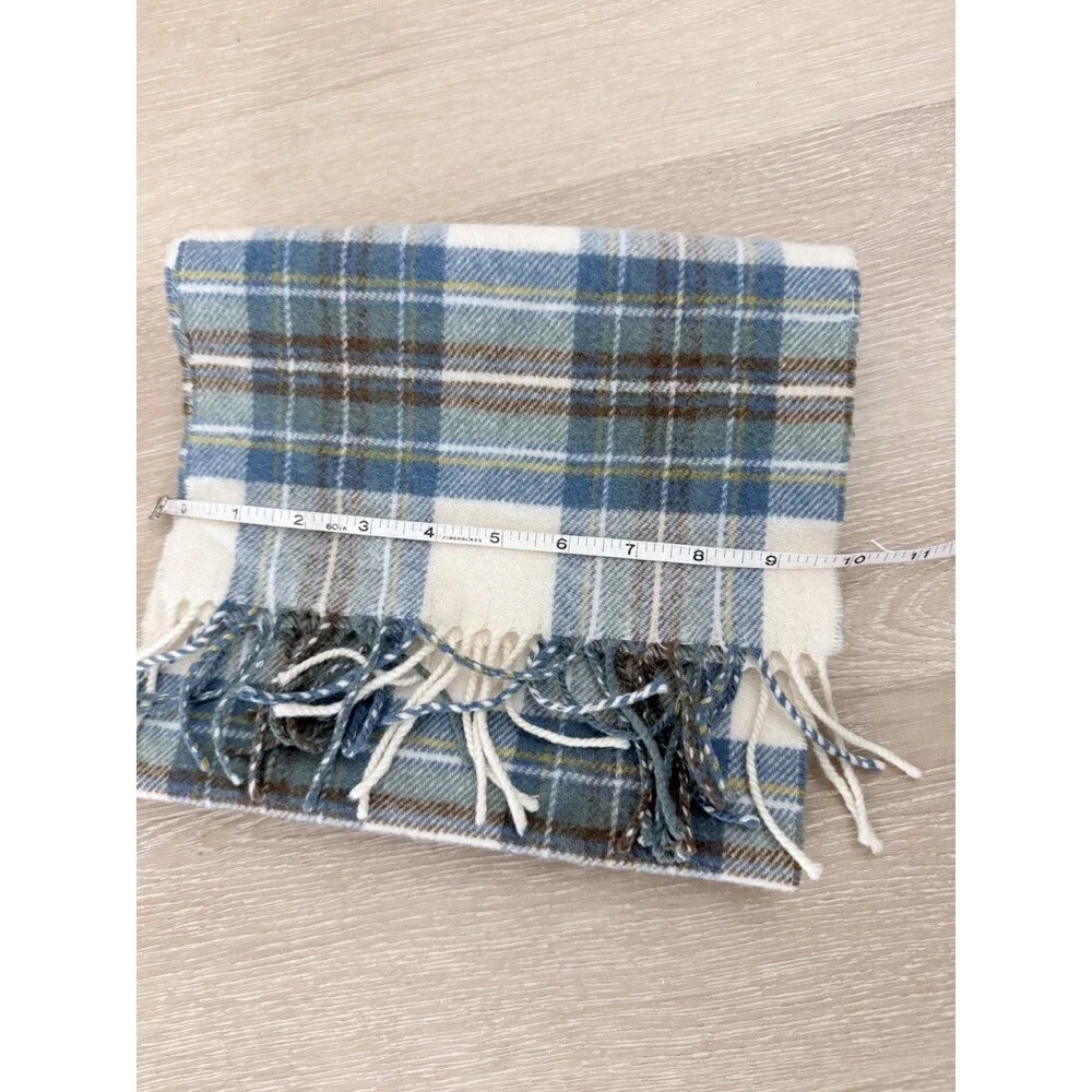 Vintage Glen Prince Scotland New Lambswool Scarf Blue Tan Plaid Quiet Luxury 90s